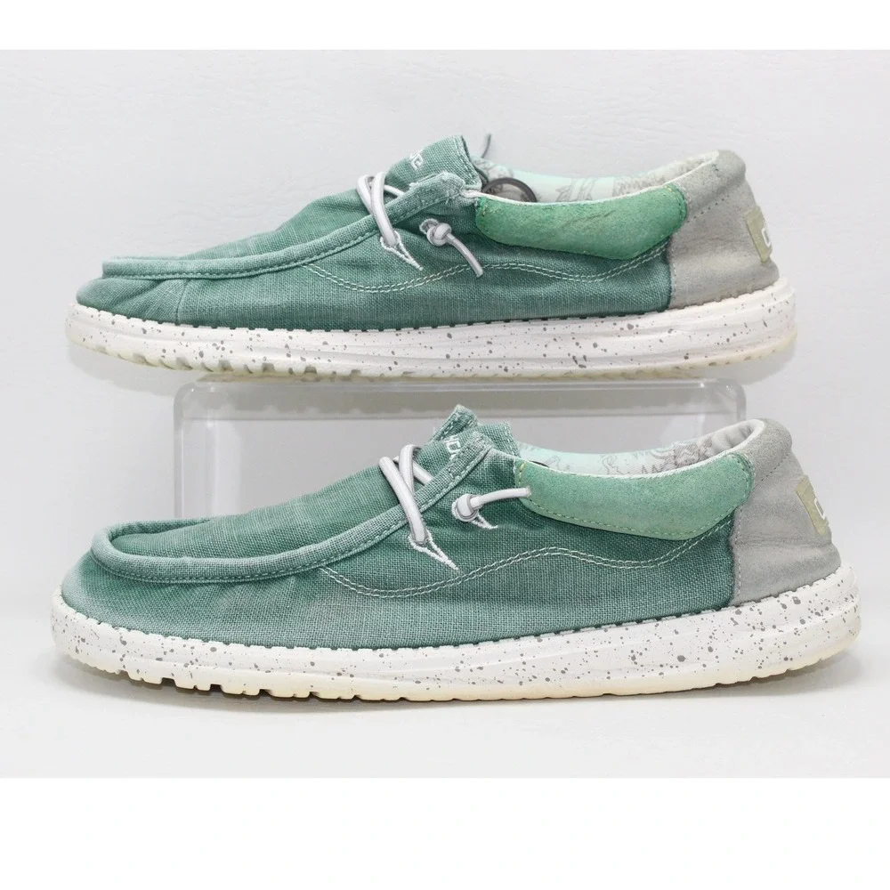 Hey Dude Wally Flow Mens Green Canvas Slip On Loafers Shoes 112308338 Size 9